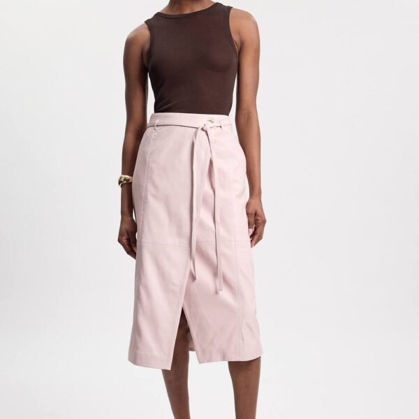 Karen Millen Women's Leather Tie Up Belted Midi Skirt in Blush | Size: 16