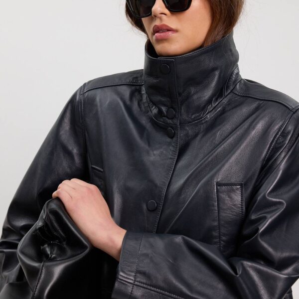 Karen Millen Women's Leather Oversized Jacket in Navy | Size: 18