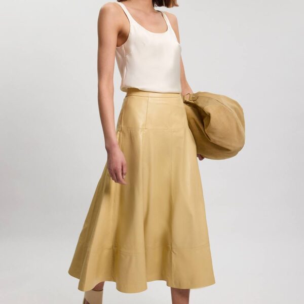 Karen Millen Women's Leather Full Skirt in Lemon | Size: 16