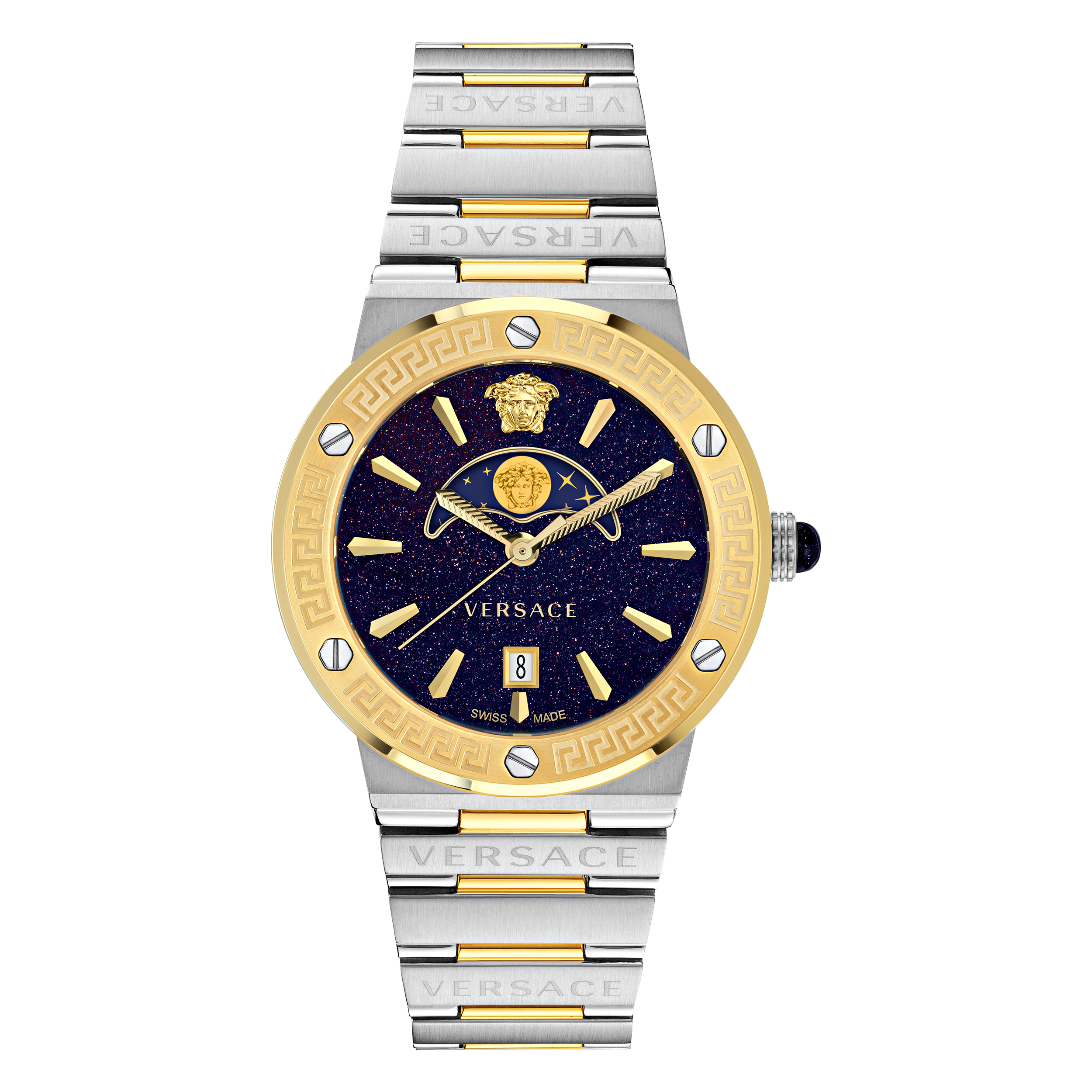 Versace Greca Logo Moonphase Womens Multicolour Watch VE7G00223 - Silver Stainless Steel - One Size