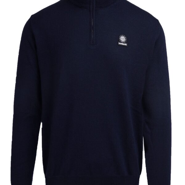 Sandbanks Mens Quarter zip Merino Knitwear Navy - Size Medium
