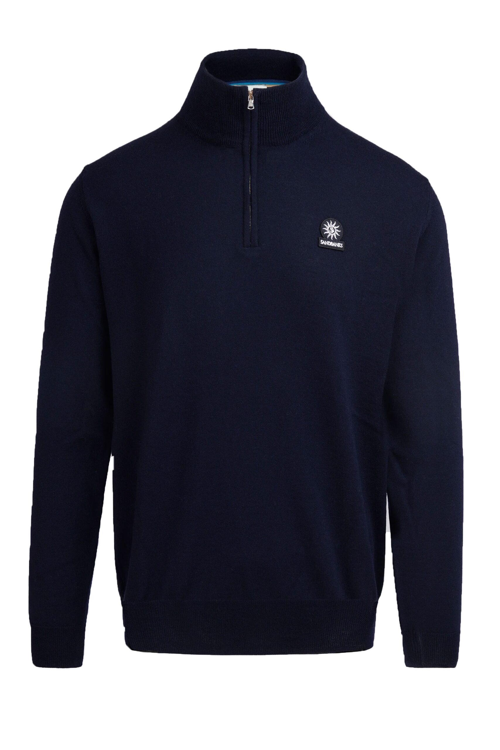 Sandbanks Mens Quarter zip Merino Knitwear Navy - Size Medium