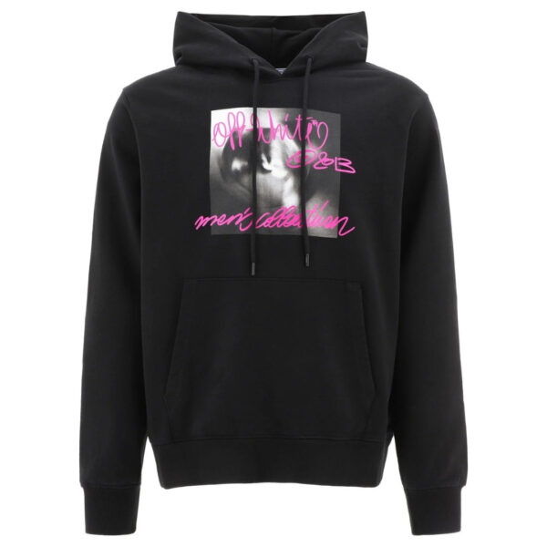 Off-White Mens Tornado Type Design Slim Fit Black Hoodie Cotton - Size X-Small