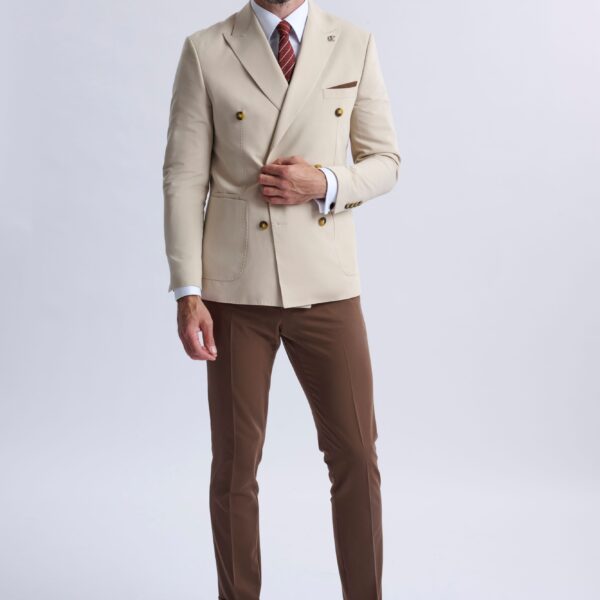 Leandro Fixed Double-Breasted Suit with Tobacco Trousers
