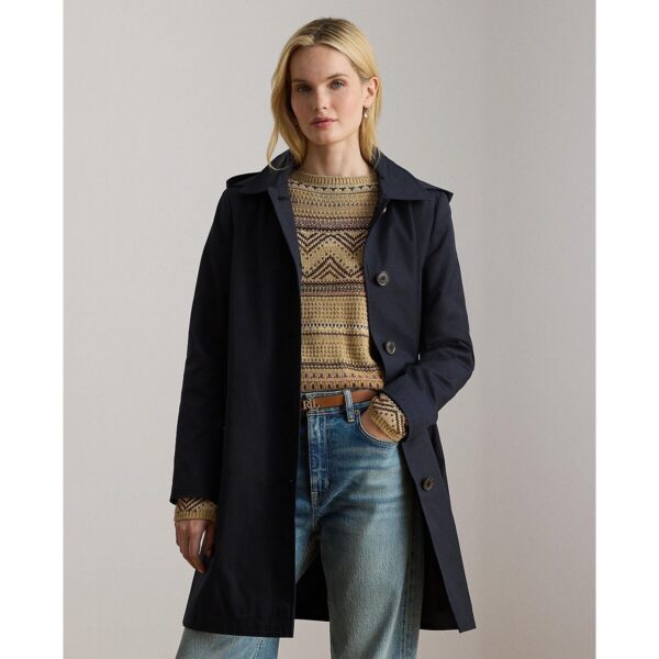 Long Trench Coat with Button Fastening For Mid-Season