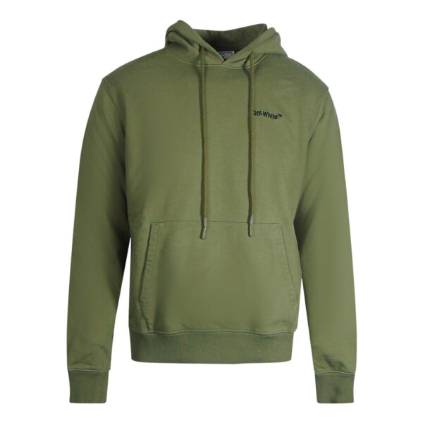 Off-White Mens Helvetica Logo Slim Fit Green Hoodie Cotton - Size X-Small