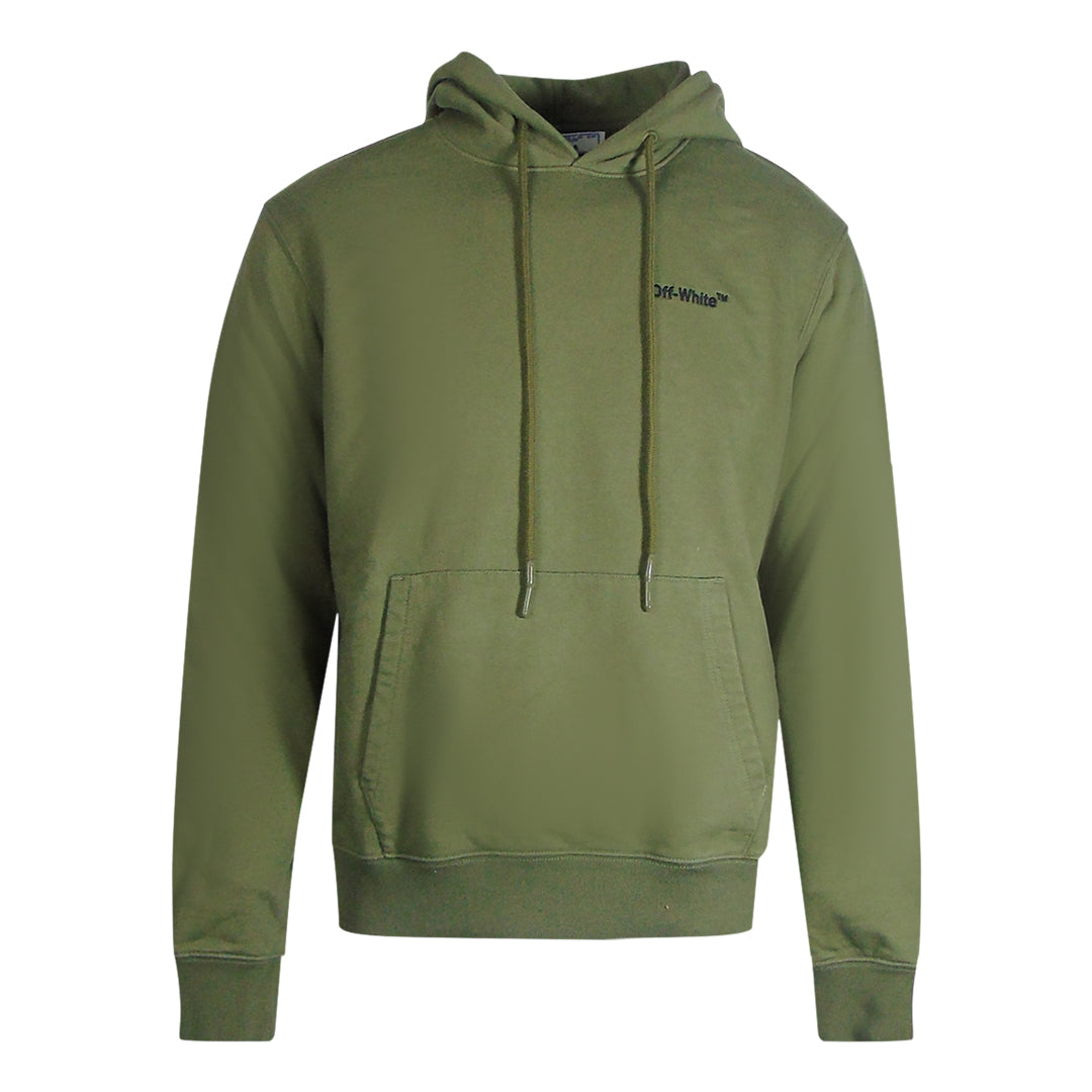 Off-White Mens Helvetica Logo Slim Fit Green Hoodie Cotton - Size X-Small