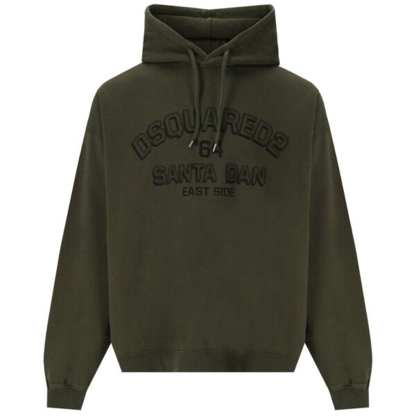 Dsquared2 Mens Loose Fit Santa Dan Logo Green Hoodie Cotton - Size X-Large