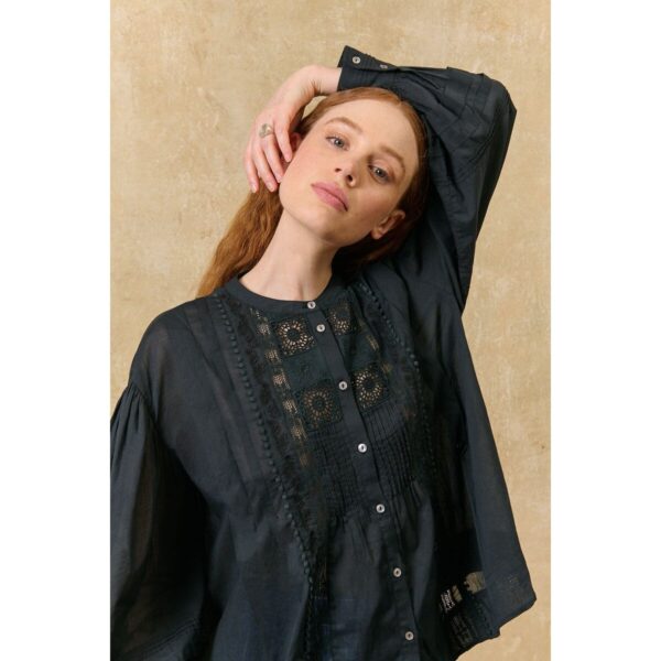 Sophie Embroidered Blouse with Long Sleeves and Crew Neck