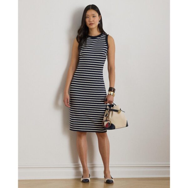 Striped Sleeveless Crew Neck Knee-Length Dress