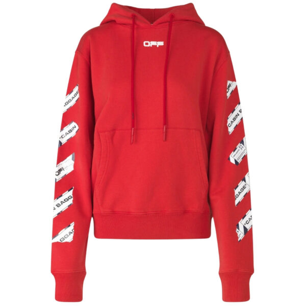 Off-White Mens Airport Tape Diag Red Hoodie Cotton - Size X-Small