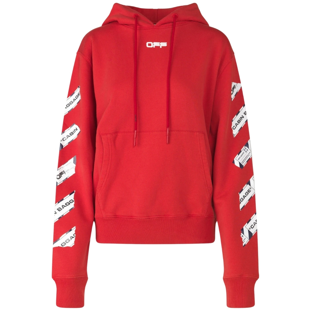Off-White Mens Airport Tape Diag Red Hoodie Cotton - Size X-Small
