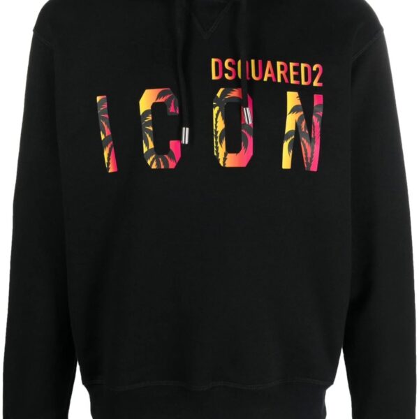 Dsquared2 Mens Icon Tropical logo printed Hoodie in Black Cotton - Size Large