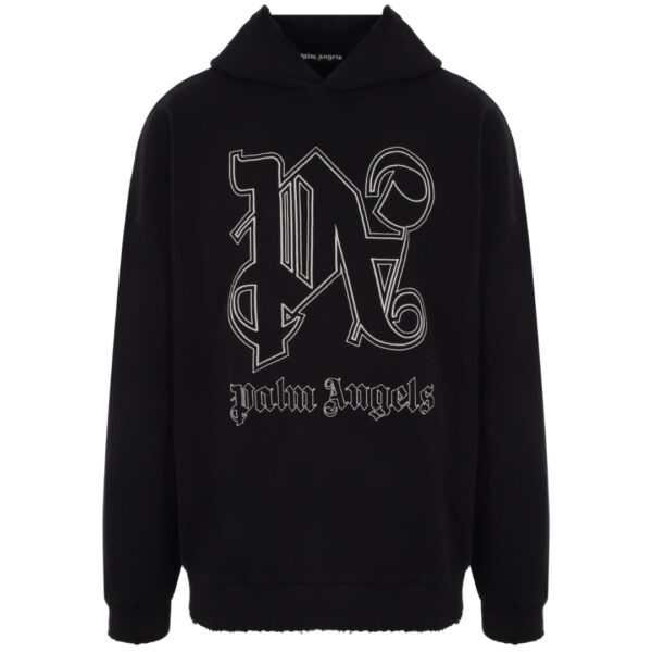 Palm Angels Mens Monogram Statement Logo Black Hoodie - Size Small