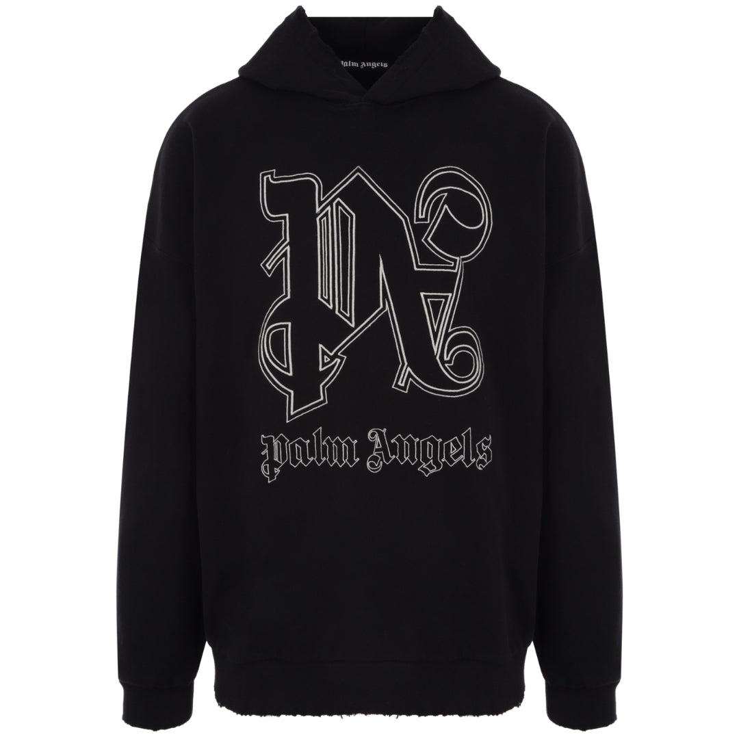Palm Angels Mens Monogram Statement Logo Black Hoodie - Size Small
