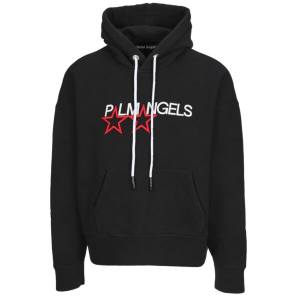 Palm Angels Mens Embroidered Stars Logo Black Hoodie Cotton - Size Small