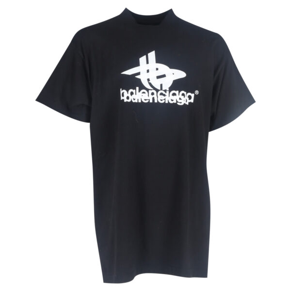 Balenciaga Pre-owned Mens Logo Print Mock Neck T-Shirt in Black Cotton - Size Large