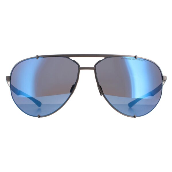 Porsche Design Aviator Mens Dark Gunmetal Black Strong Blue Mirror P8920 - Grey Metal (archived) - One Size