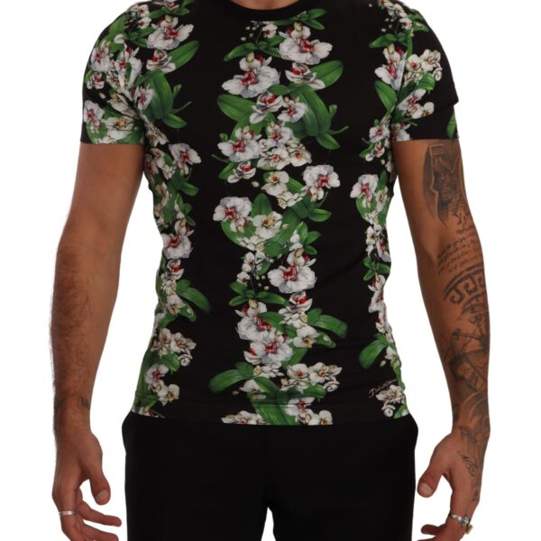 Dolce & Gabbana Black Floral Print Crewneck Mens T-shirt Cotton - Size Small
