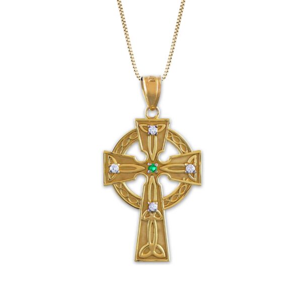 Men's Diamond Celtic Cross Trinity Pendant Necklace in 9ct Gold