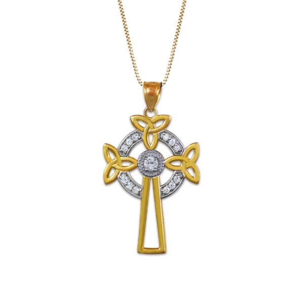 Men's Diamond Celtic Cross Trinity Knot Pendant Necklace in 9ct Two-Tone Gold