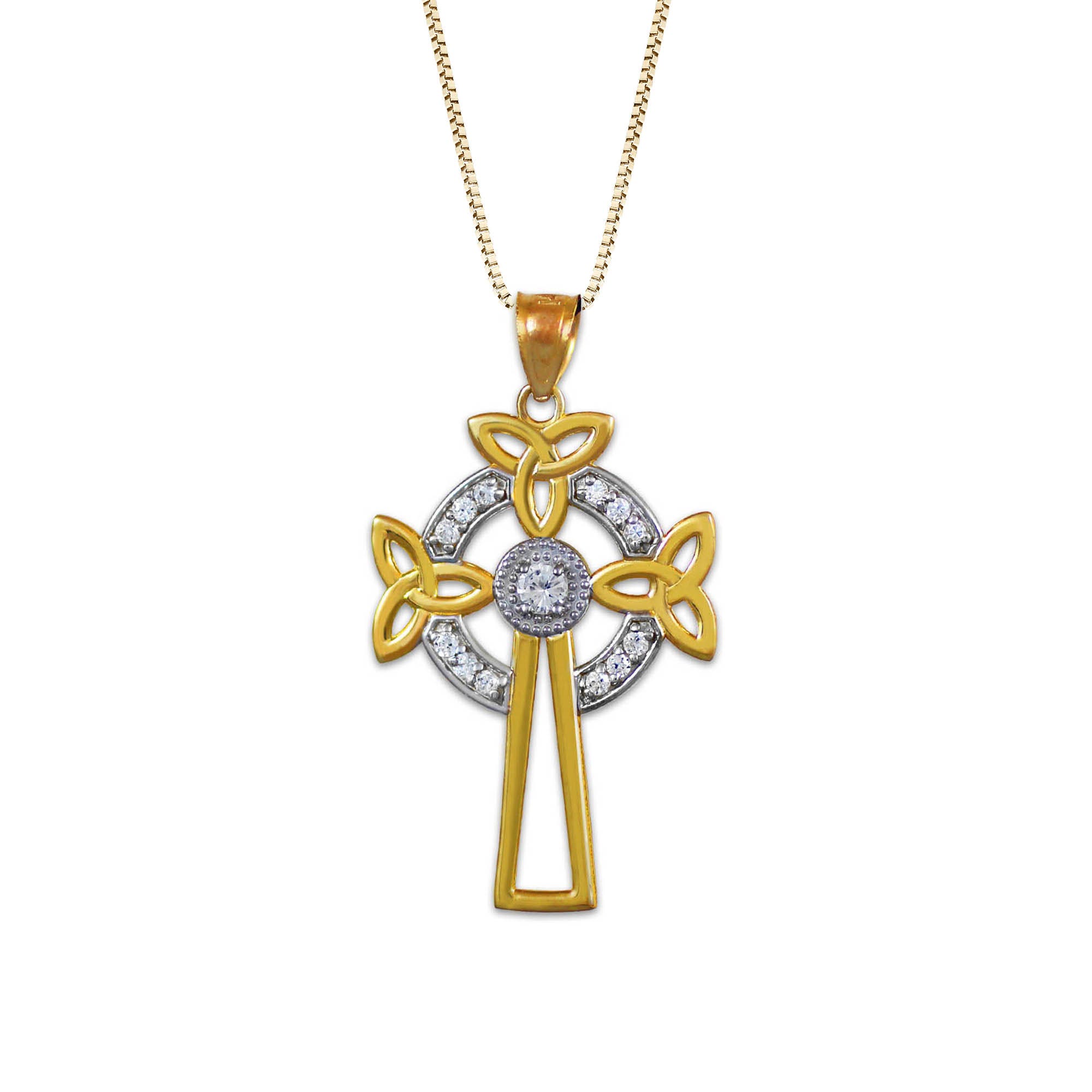 Men's Diamond Celtic Cross Trinity Knot Pendant Necklace in 9ct Two-Tone Gold