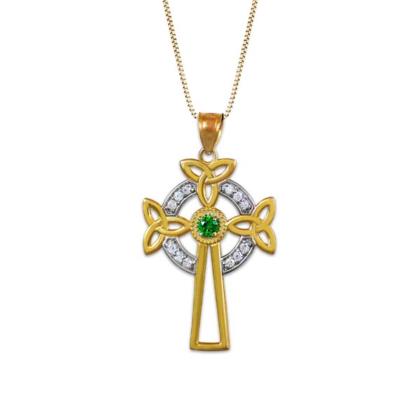 Diamond Celtic Cross Trinity Knot Pendant Necklace in 9ct Two-Tone Gold