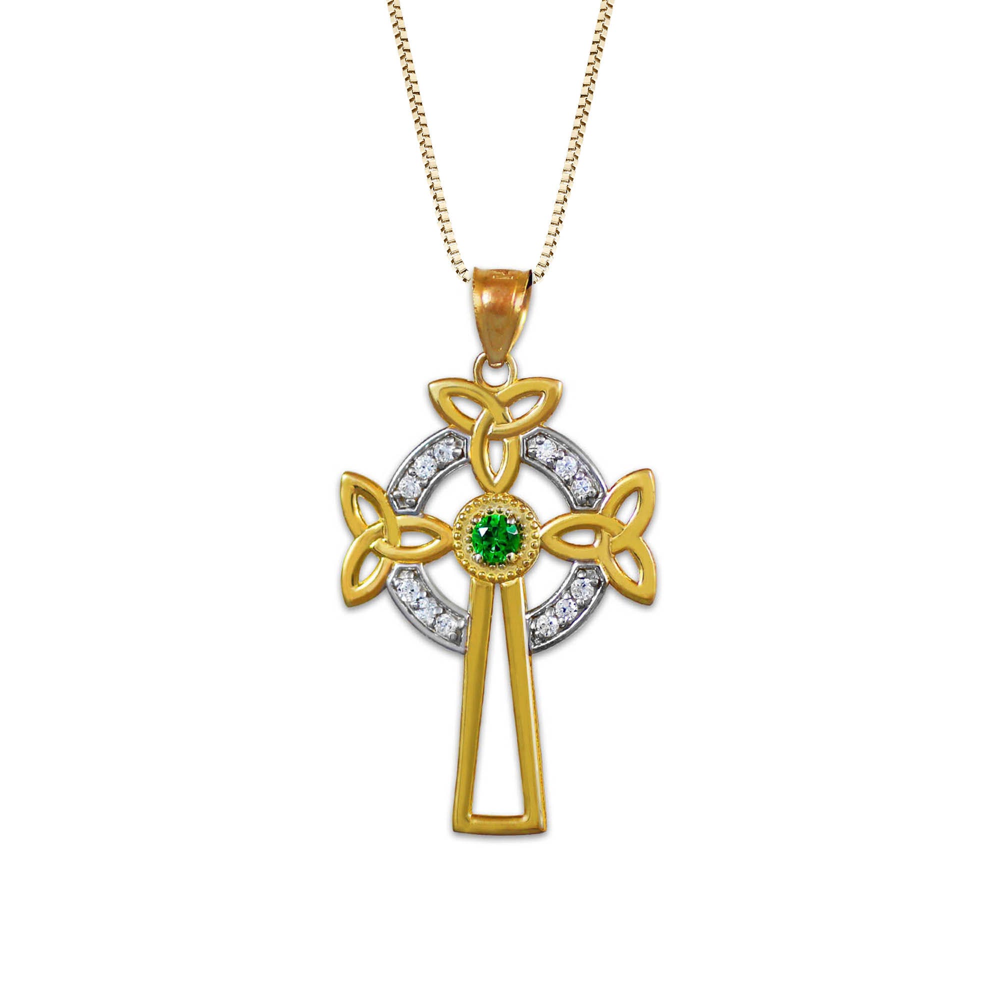 Diamond Celtic Cross Trinity Knot Pendant Necklace in 9ct Two-Tone Gold