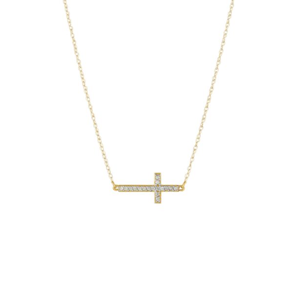 Diamond Sideways Cross Pendant Necklace in 9ct Gold
