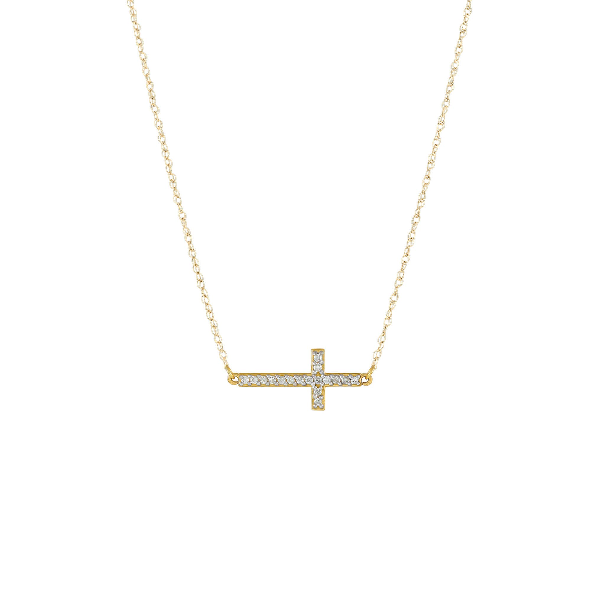 Diamond Sideways Cross Pendant Necklace in 9ct Gold