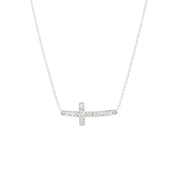 Diamond Sideways Cross Pendant Necklace in 9ct White Gold