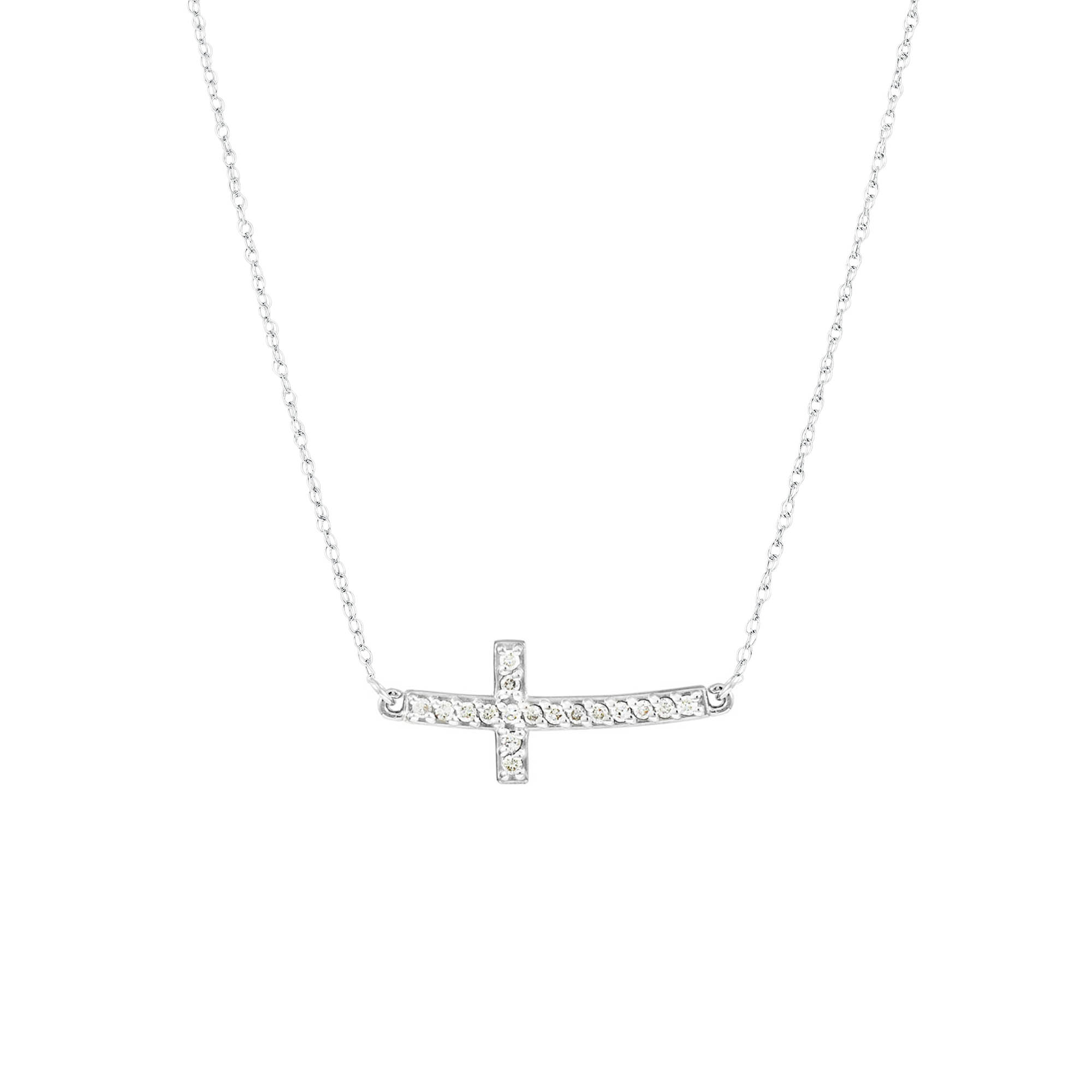 Diamond Sideways Cross Pendant Necklace in 9ct White Gold