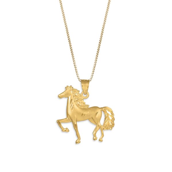 Satin Finish Horse Charm Pendant Necklace in 9ct Gold