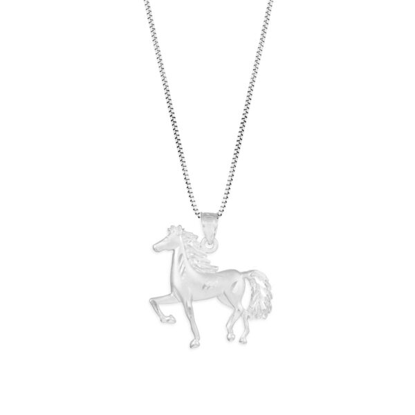Satin Finish Horse Charm Pendant Necklace in 9ct White Gold