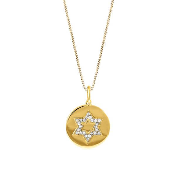Diamond Star of David Medallion Pendant Necklace in 9ct Gold