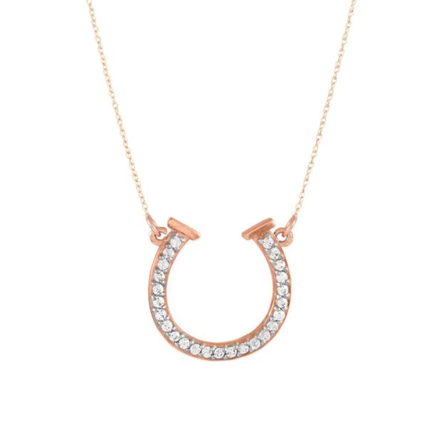 Diamond Embellished Horseshoe Pendant Necklace in 9ct Rose Gold
