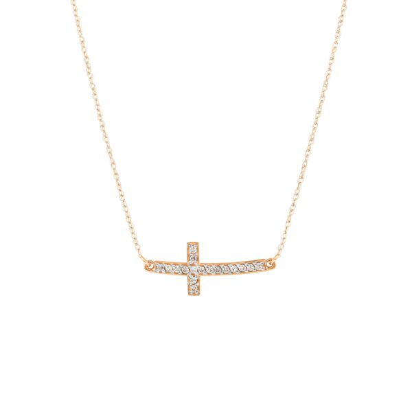 Diamond Precision Cut Sideways Cross Pendant Necklace in 9ct Rose Gold