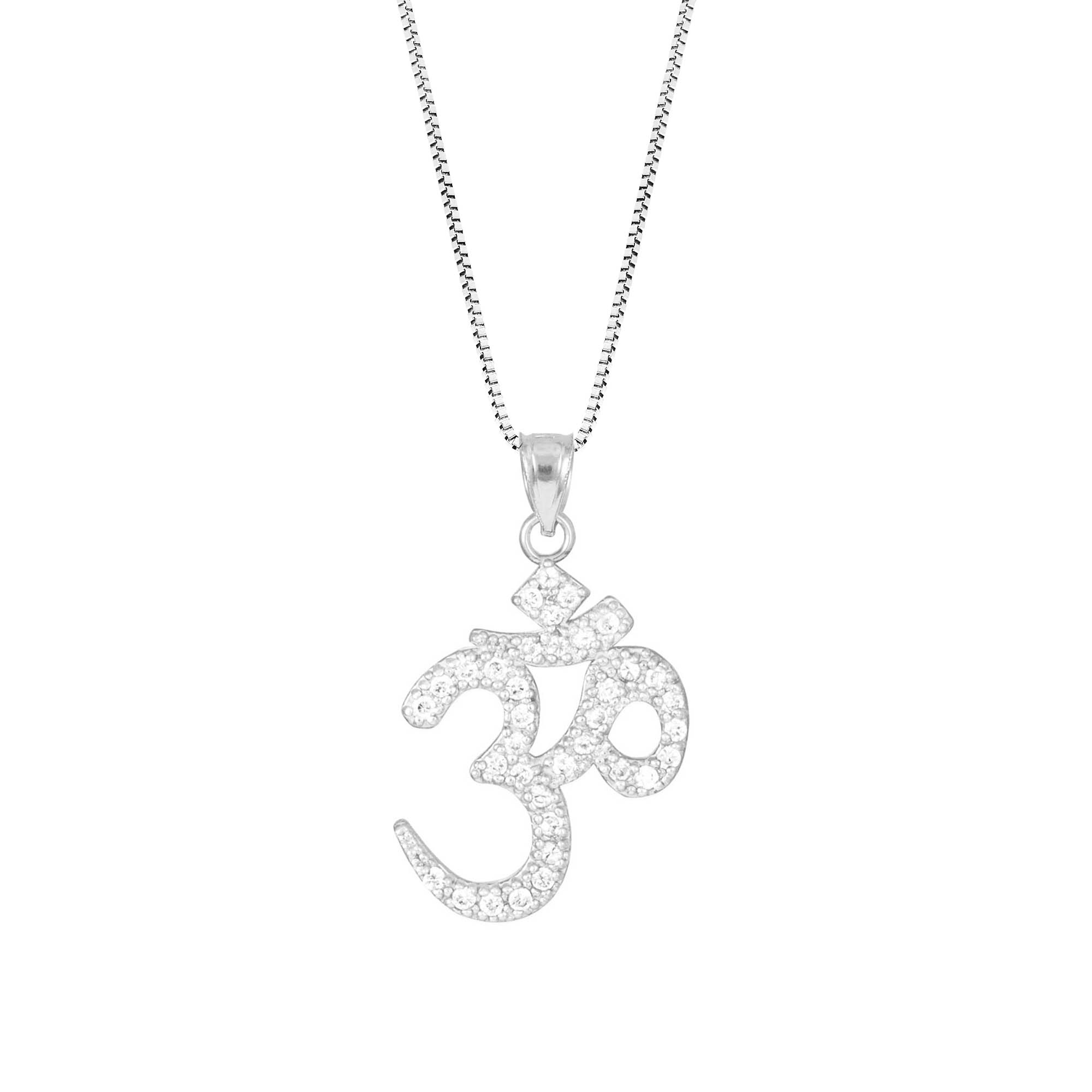 Diamond Classic Ohm Pendant Necklace in 9ct White Gold