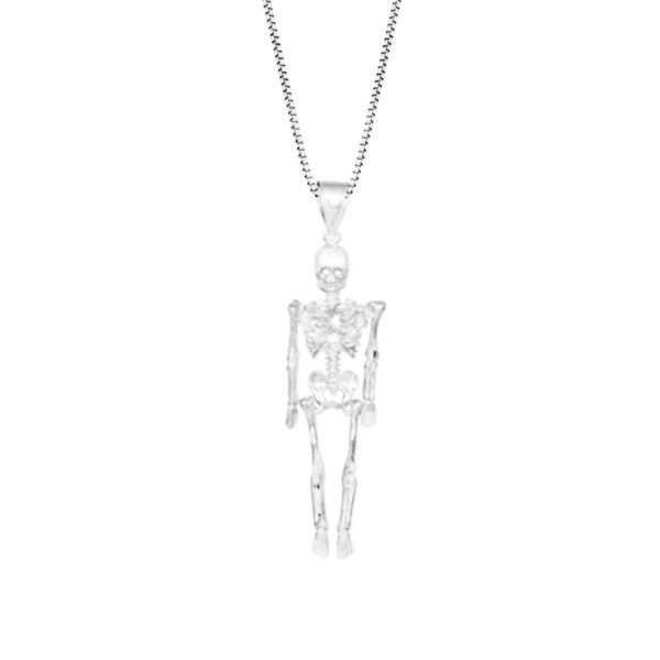 Men's 3D Skeleton Charm Pendant Necklace in 9ct White Gold