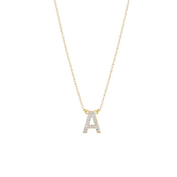 Letter A Diamond Embellished Initial Pendant Necklace in 9ct Gold