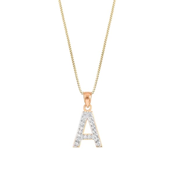 Letter A Diamond Embellished Drop Pendant Necklace in 9ct Gold