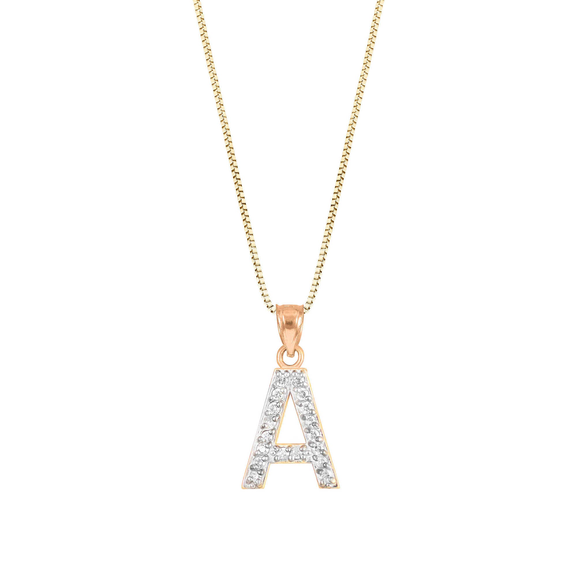 Letter A Diamond Embellished Drop Pendant Necklace in 9ct Gold