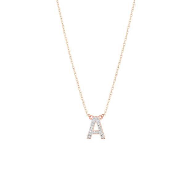 Letter A Diamond Pendant Necklace in 9ct Rose Gold