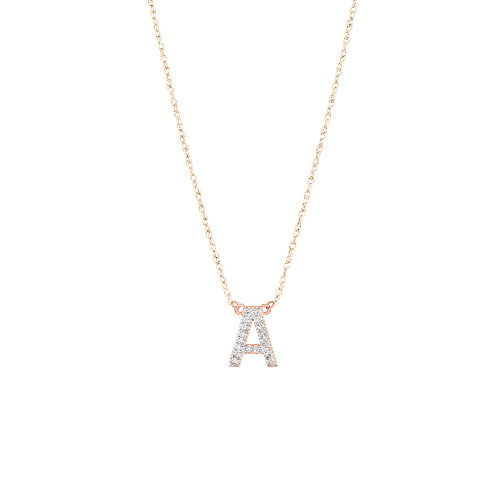 Letter A Diamond Pendant Necklace in 9ct Rose Gold