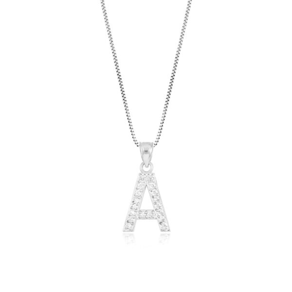 Letter A Diamond Embellished Drop Pendant Necklace in 9ct White Gold