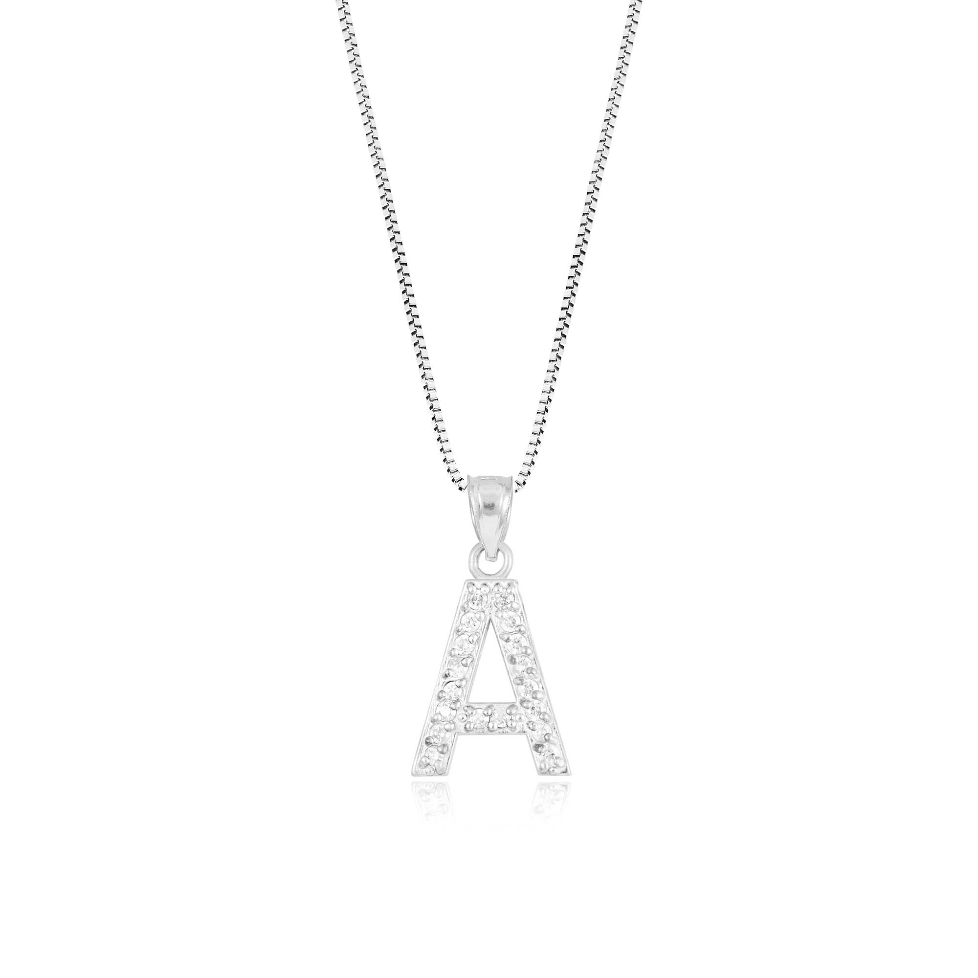 Letter A Diamond Embellished Drop Pendant Necklace in 9ct White Gold