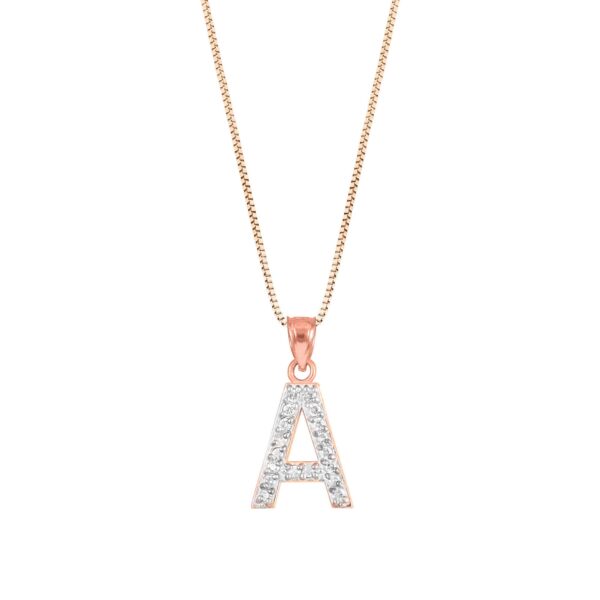 Letter A Diamond Embellished Drop Pendant Necklace in 9ct Rose Gold