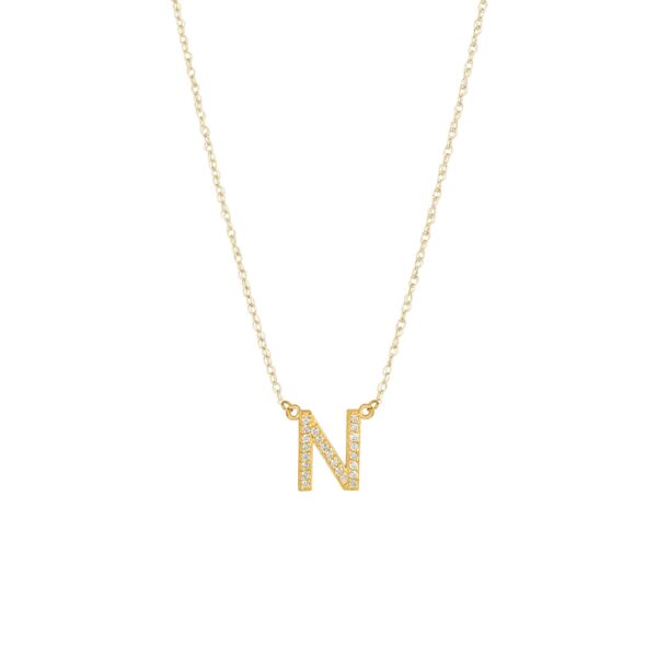 Letter N Diamond Embellished Initial Pendant Necklace in 9ct Gold