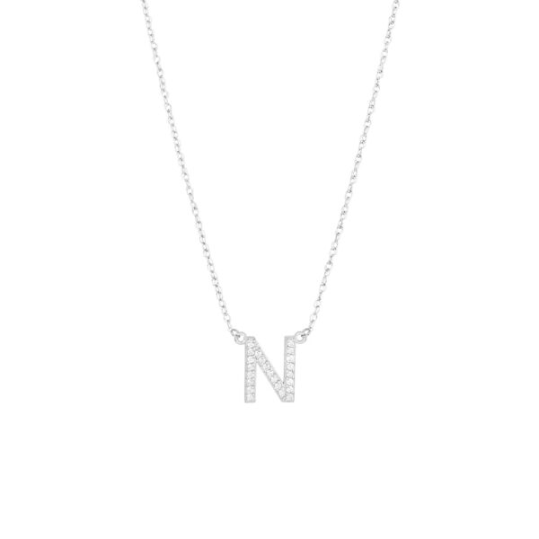 Letter N Diamond Embellished Initial Pendant Necklace in 9ct White Gold