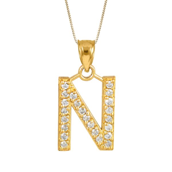 Letter N Diamond Embellished Drop Pendant Necklace in 9ct Gold